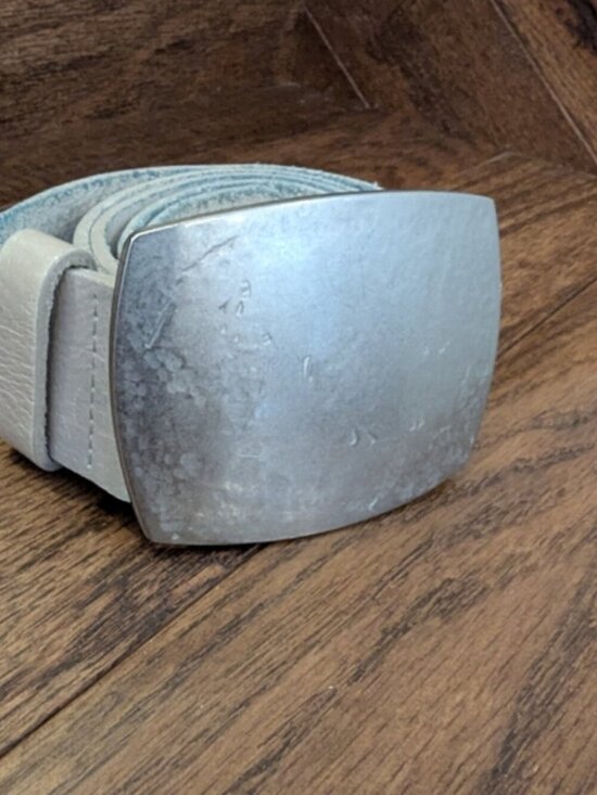 Vintage Y2K leather hip Belt Ivory silver buckle Made In Canada Sz S oversized main image 6